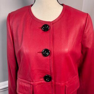Kasper Apple Red PM Genuine Leather On-trend‎ Leather Cropped Jacket